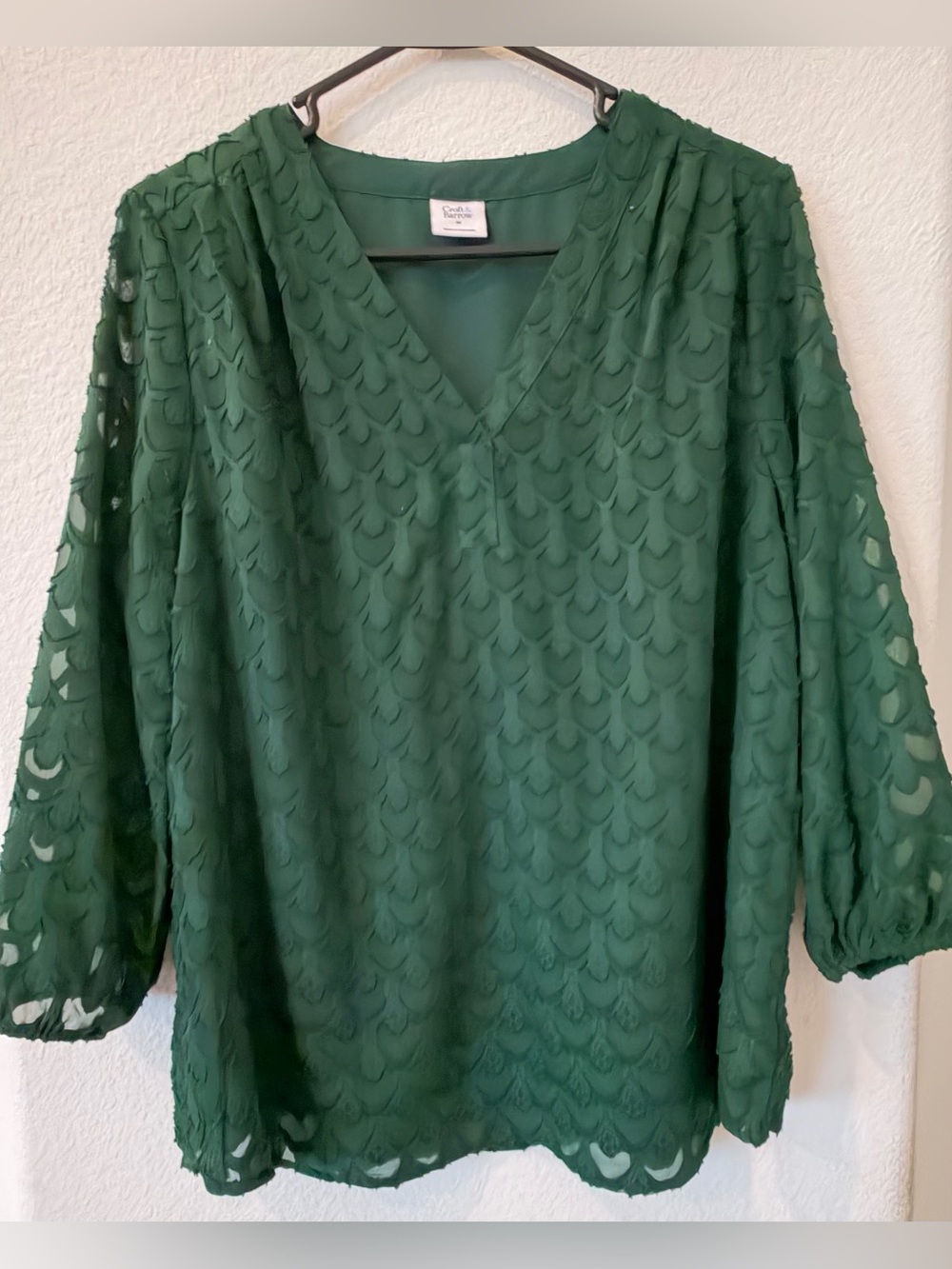 Croft & Barrow Green Textured V-Neck Blouse